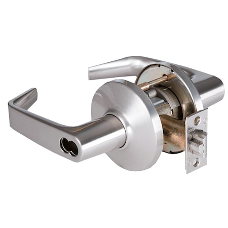 Grade 1 Office Cylindrical Lock, 15 Lever, D Rose, SFIC Less Core, Satin Chrome Finish, 2-3/4-in ANS